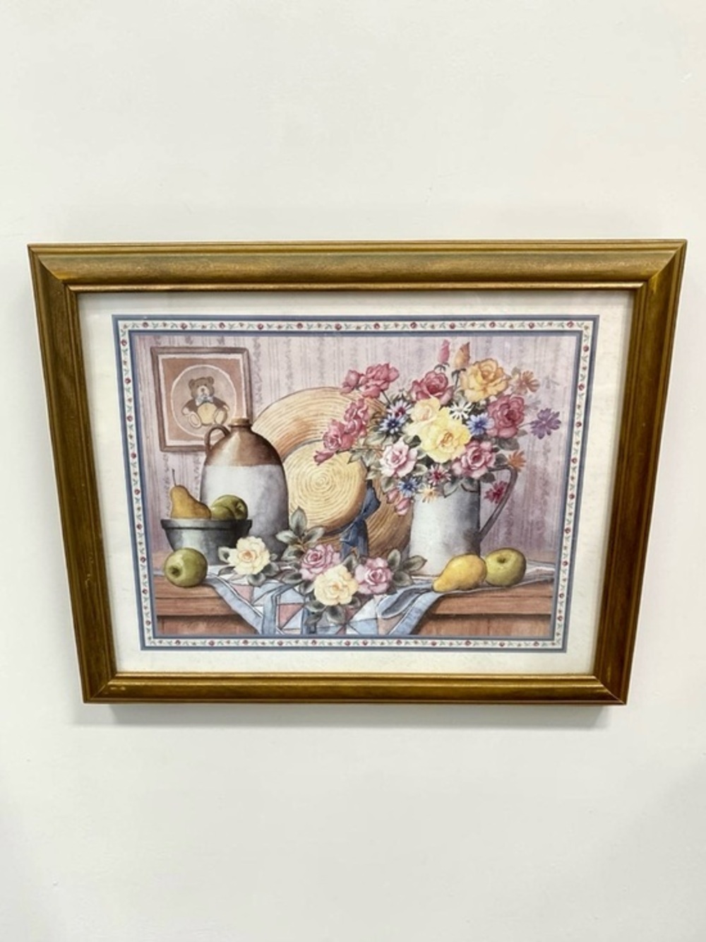 Vintage Home Interior Framed T.C. Chiu Print Life, Fruit & Flowers 16” x 13” EUC